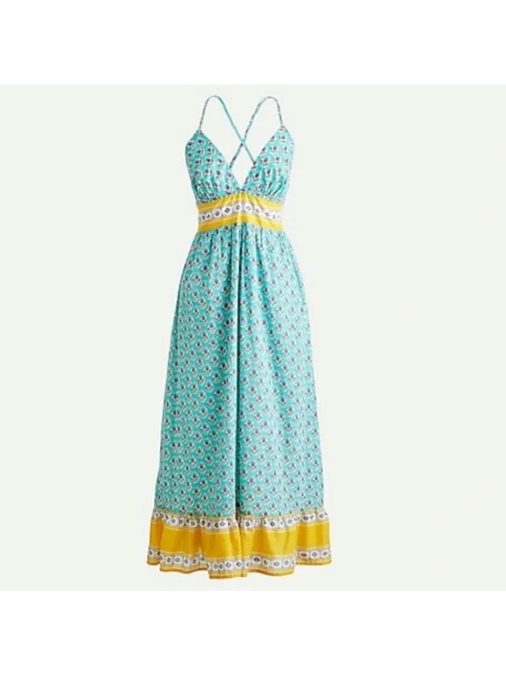 J. Crew Teal and Yellow Floral Print Midi Dress